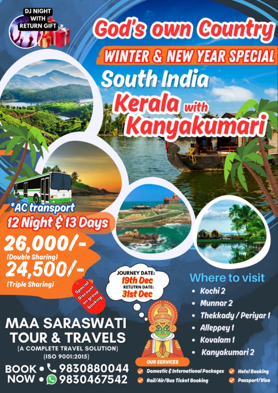 *🚣‍♀ ⛱️কেরালা ও 🛕 🌅 কন্যাকুমারী*
